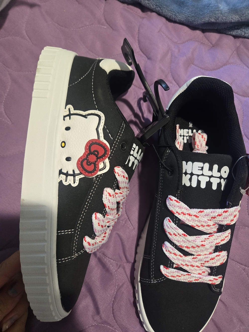 Hello Kitty Black Sneakers with White Sole and Pink-White Laces